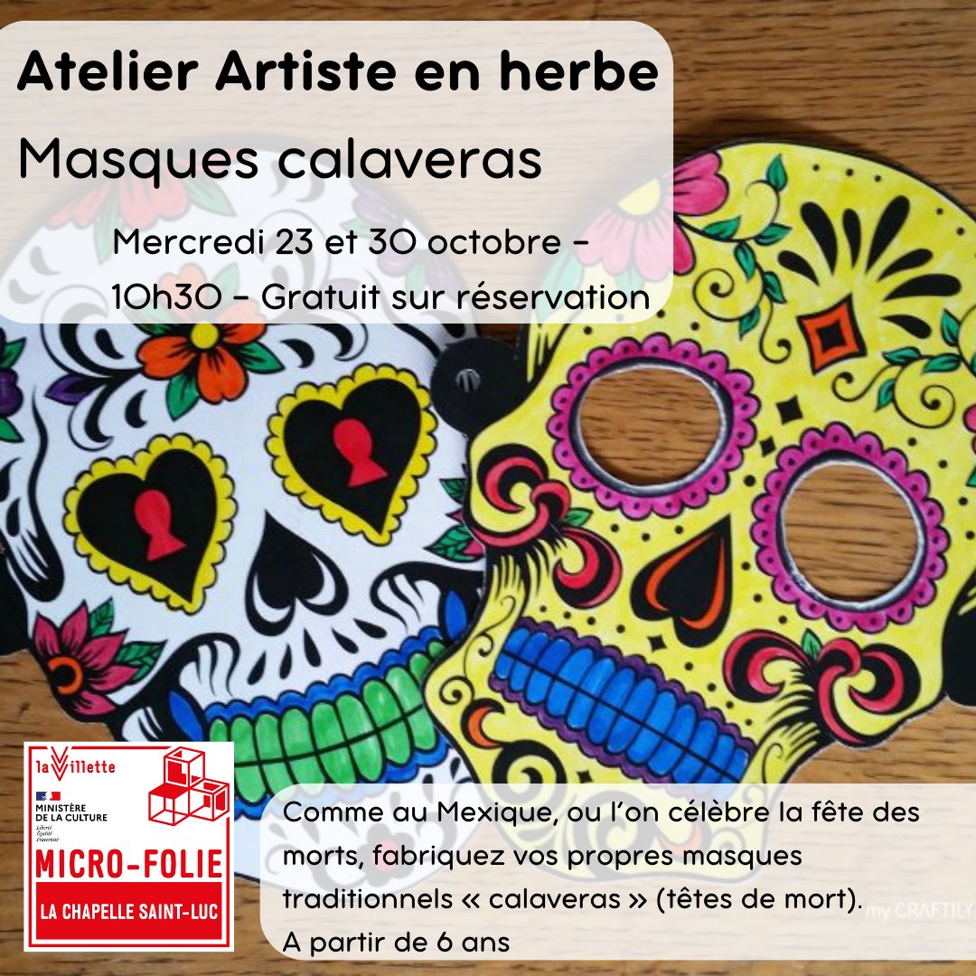 Atelier artistes en herbe - Masques calaveras Du 23 au 30 oct 2024