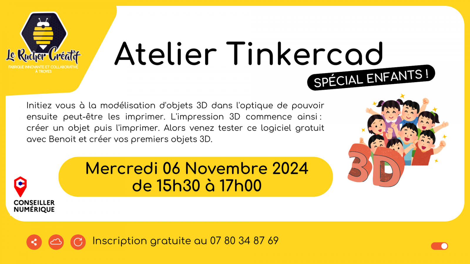 Atelier Tinkercad spécial enfants Le 6 nov 2024