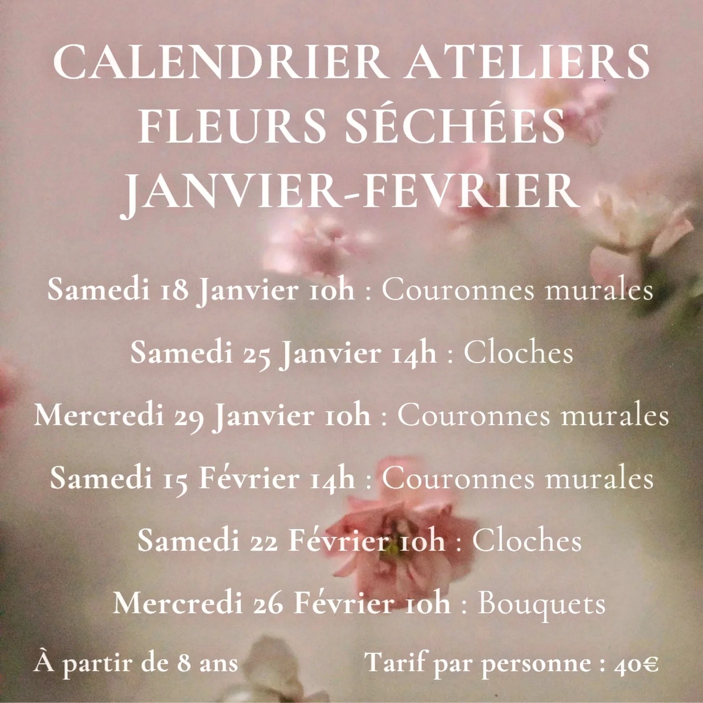 Ateliers de fleurs séchées Du 25 janv au 26 fév 2025